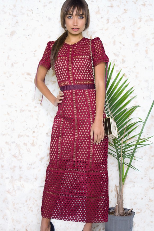 Merida Red Crochet Midi Dress